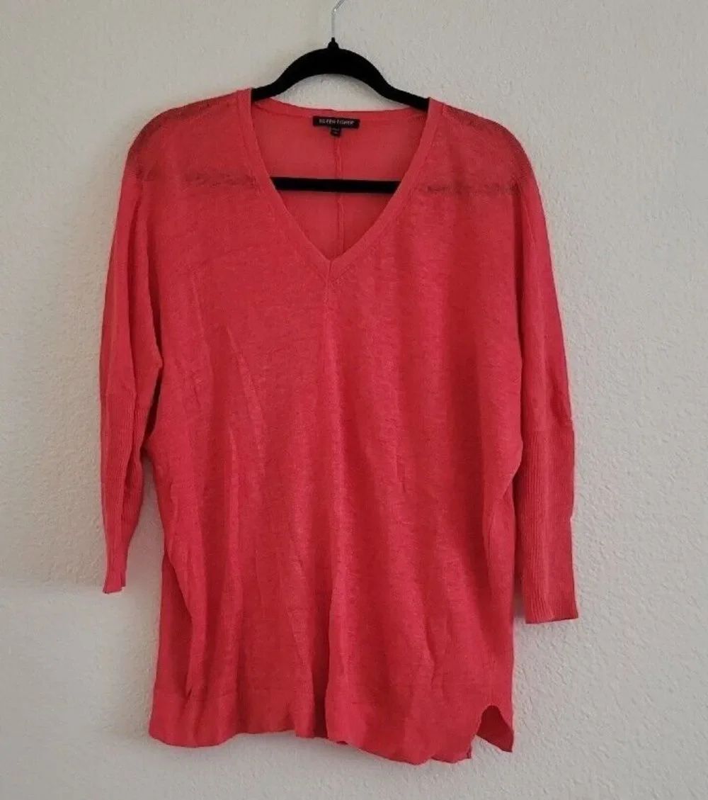Eileen Fisher 100% Linen Oversized Boxy Top Size XS Orange Beachy